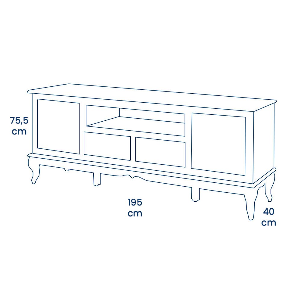 Rack para Sala com Pés Luis Xv 2 Gavetas 2 Portas de Madeira e Nicho 60503m - Branco/imbuia Glazer - 4