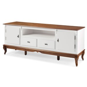 Rack para Sala com Pés Luis Xv 2 Gavetas 2 Portas de Madeira e Nicho 60503m - Branco/imbuia Glazer