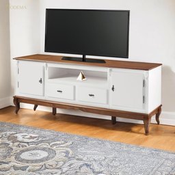 Rack para Sala com Pés Luis Xv 2 Gavetas 2 Portas de Madeira e Nicho 60503m - Branco/imbuia Glazer - 1