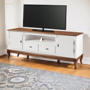 Rack para Sala com Pés Luis Xv 2 Gavetas 2 Portas de Madeira e Nicho 60503m - Branco/imbuia Glazer
