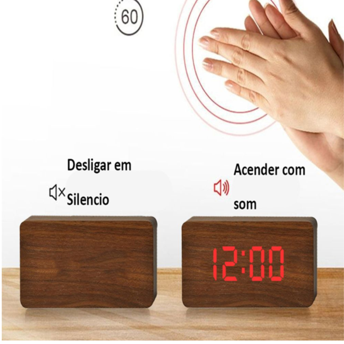 Relógio de Mesa em Madeira com Led Digital e Despertador - 3