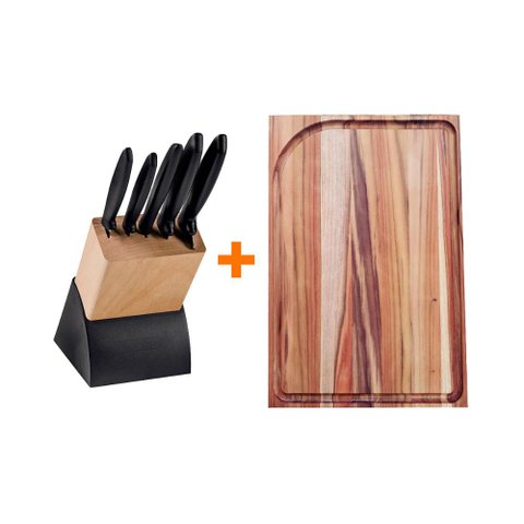 KIT - Faqueiro Plenus 6 Peças + 1 Tábua para Churrasco 49x35 - Tramontina