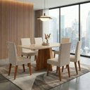 Ver imagem 3 de Conjunto Sala de Jantar Mesa 1,60m com Vidro Anjos 6 Cadeiras Linho Milano Viero