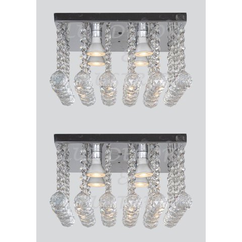 Kit 02 Luminárias Plafon De Cristal Com Base De Inox 30x30cm:20cm/Bivolt