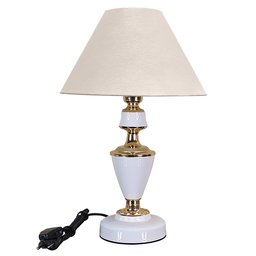 Abajur Clássico Trinit Quarto Sala Luminária Decoração - Cor Branco Cúpula Bege - 1