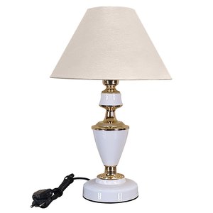 Abajur Clássico Trinit Quarto Sala Luminária Decoração - Cor Branco Cúpula Bege