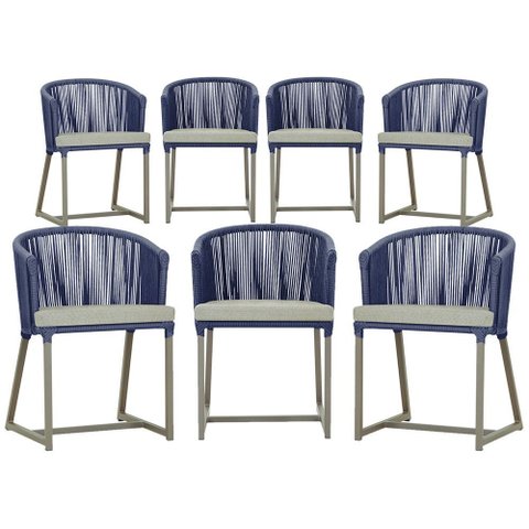 7 Cadeiras de Jantar Área Noronha em Alumínio com Pintura Fendi Corda Náutica Estofado 3 Trama Origi