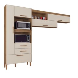 Cozinha Compacta Seul Armário Aéreo Paneleiro Nicho Microondas 5 Portas 2 Gavetas Marrom e Off - 2