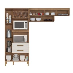 Cozinha Compacta Seul Armário Aéreo Paneleiro Nicho Microondas 5 Portas 2 Gavetas Marrom e Off - 4