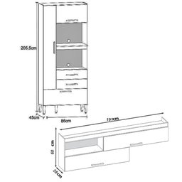 Cozinha Compacta Seul Armário Aéreo Paneleiro Nicho Microondas 5 Portas 2 Gavetas Marrom e Off - 3