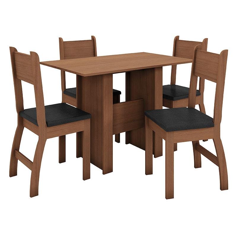 Conjunto de Mesa e 4 Cadeiras para Sala de Jantar Milano Fosco-Poliman - Carvalho / Preto