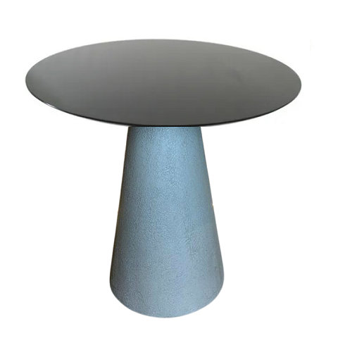 Mesa de Apoio Cone Base Cimento Texturizado - Tampo Laqueado Preto 50 cm Altura 70 cm - Branco
