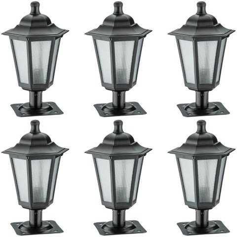 6 Luminárias de Jardim Balizadores Piso Muro Preto Colonial Lente Fosca Dital Linha Grega