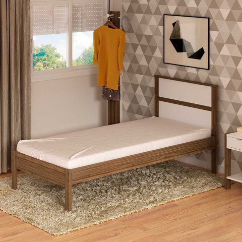 Cama Solteiro com Cabeceira 96,7 Cm X 196 Cm para Quarto Cor:nogal com Branco