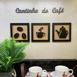 Kit 3 Quadros Decorativos Cantinho do Café + Frase 3d Relevo:preto e Rústico - 1