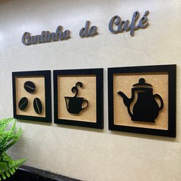 Kit 3 Quadros Decorativos Cantinho do Café + Frase 3d Relevo:preto e Rústico - 2