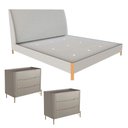 Ver imagem 2 de Cama King com Cabeceira Estofada e 2 Mesas com Gavetas Mdf Cor:linho Aluminio com Grigio