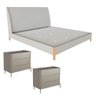 Cama King com Cabeceira Estofada e 2 Mesas com Gavetas Mdf Cor:linho Aluminio com Grigio - 2