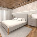 Ver imagem 5 de Cama King com Cabeceira Estofada e 2 Mesas com Gavetas Mdf Cor:linho Aluminio com Grigio