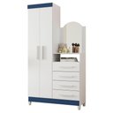 Ver imagem 3 de Guarda Roupa Cômoda Solteiro Siena 2 Portas de Bater 4 Gavetas Espelho Azul Albatroz Móveis