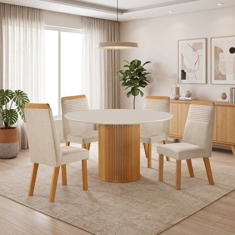Conjunto de Jantar Mesa Dara 1,10 x 1,10 Tampo MDF/Vidro com 4 Cadeiras Catar Marrom/Castanho Cinamo