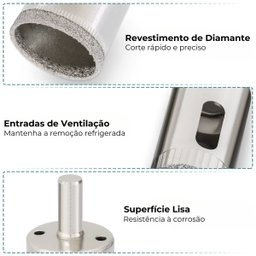 Serra Copo Diamantada Refrigerada 18mm Porcelanato Vidro Mármore | 05 Un - 5