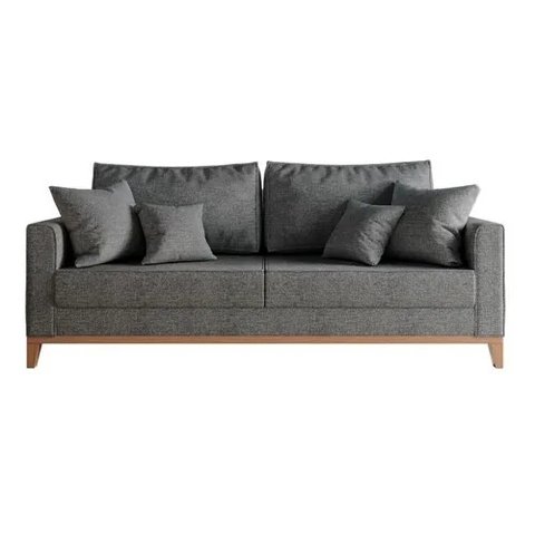 Sofá 3 Lugares Beny Base de Madeira Linho Cinza Harpia Decor