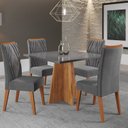 Ver imagem 1 de Mesa de Jantar Quadrada Decora com Vidro 90x90 e 4 Cadeiras Vegas em Madeira Maciça Yescasa Cinza/Mel/Grafite