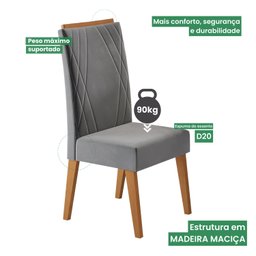 Mesa de Jantar Quadrada Decora com Vidro 90x90 e 4 Cadeiras Vegas em Madeira Maciça - 6