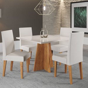 Mesa de Jantar Quadrada Decora com Vidro 90x90 com 4 Cadeiras Venus em Mdp/mdf