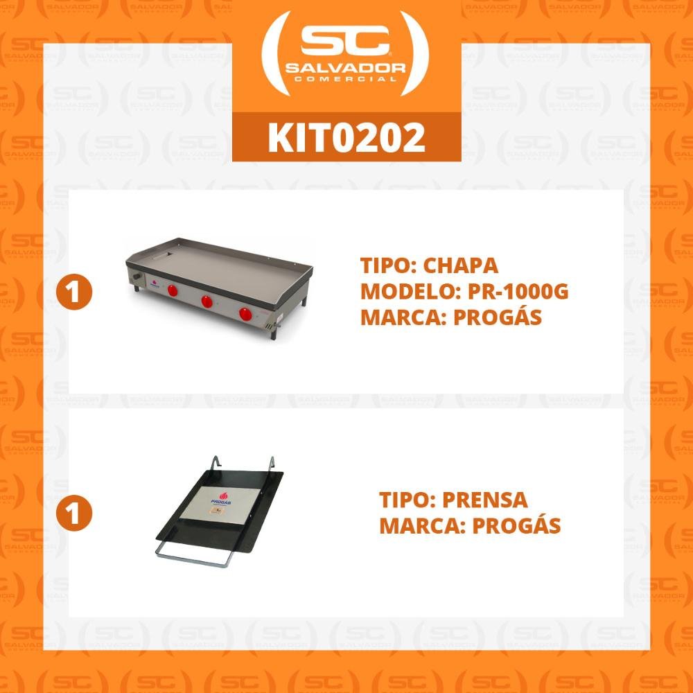 Kit - Chapa Lanche Bifeteira a Gás PR-1000G + Prensa Pão - Progás - 2