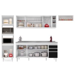 Armário de Cozinha Modulada 5 Peças CP18 com Pia Inox Branco/Preto - Lumil Lumil Móveis - 5