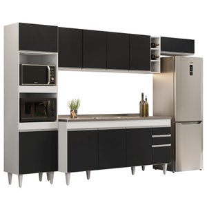 Armário de Cozinha Modulada 5 Peças CP18 com Pia Inox Branco/Preto - Lumil Lumil Móveis
