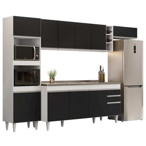 Armário de Cozinha Modulada 5 Peças CP18 com Pia Inox Branco/Preto - Lumil Lumil Móveis
