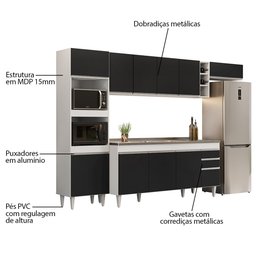 Armário de Cozinha Modulada 5 Peças CP18 com Pia Inox Branco/Preto - Lumil Lumil Móveis - 3