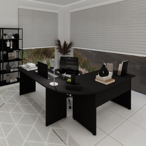 Mesa L Diretor Escritório 1,20m X 1,20m Pé Painel F5 Office Cor:preto
