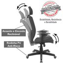 Ver imagem 3 de Cadeira Presidente Brizza Tela Ergonômica Reclinável Para Escritório Com Apoio de Cabeça Preta