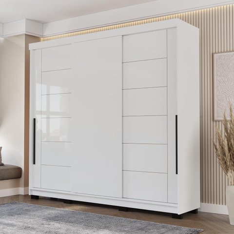 Roupeiro Lisboa 3 Portas de Correr 4 Gavetas 217x213cm Branco 240846