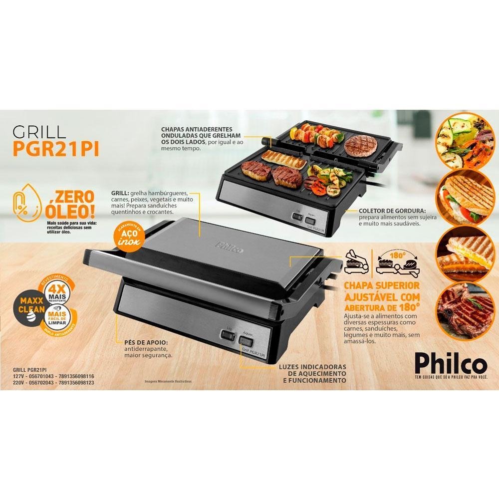 Grill/sanduicheira Philco Maxx Clean 1000w Inox Pgr21pi 127v - 8