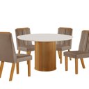 Ver imagem 3 de Conjunto Sala de Jantar Mesa Tampo de Vidro Dara 4 Cadeiras Florença Marrom/Castanho Cinamomo/Capuccino/Off White