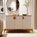 Ver imagem 1 de Buffet Aparador 3 Portas com Puxador e Pés em Madeira Maciça 100% MDF 144cm Buriti Bege