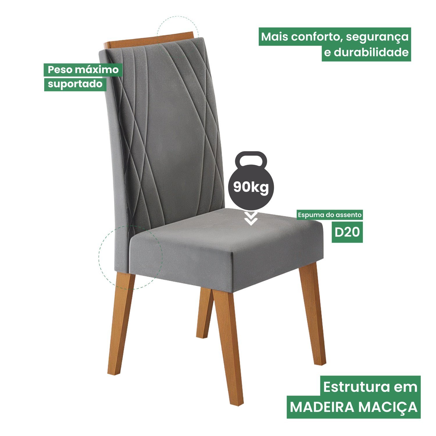 Mesa de Jantar Quadrada Columbia Tampo em Mdp sem Vidro 90x90 e 4 Cadeiras Vegas em Madeira Maciça - 6