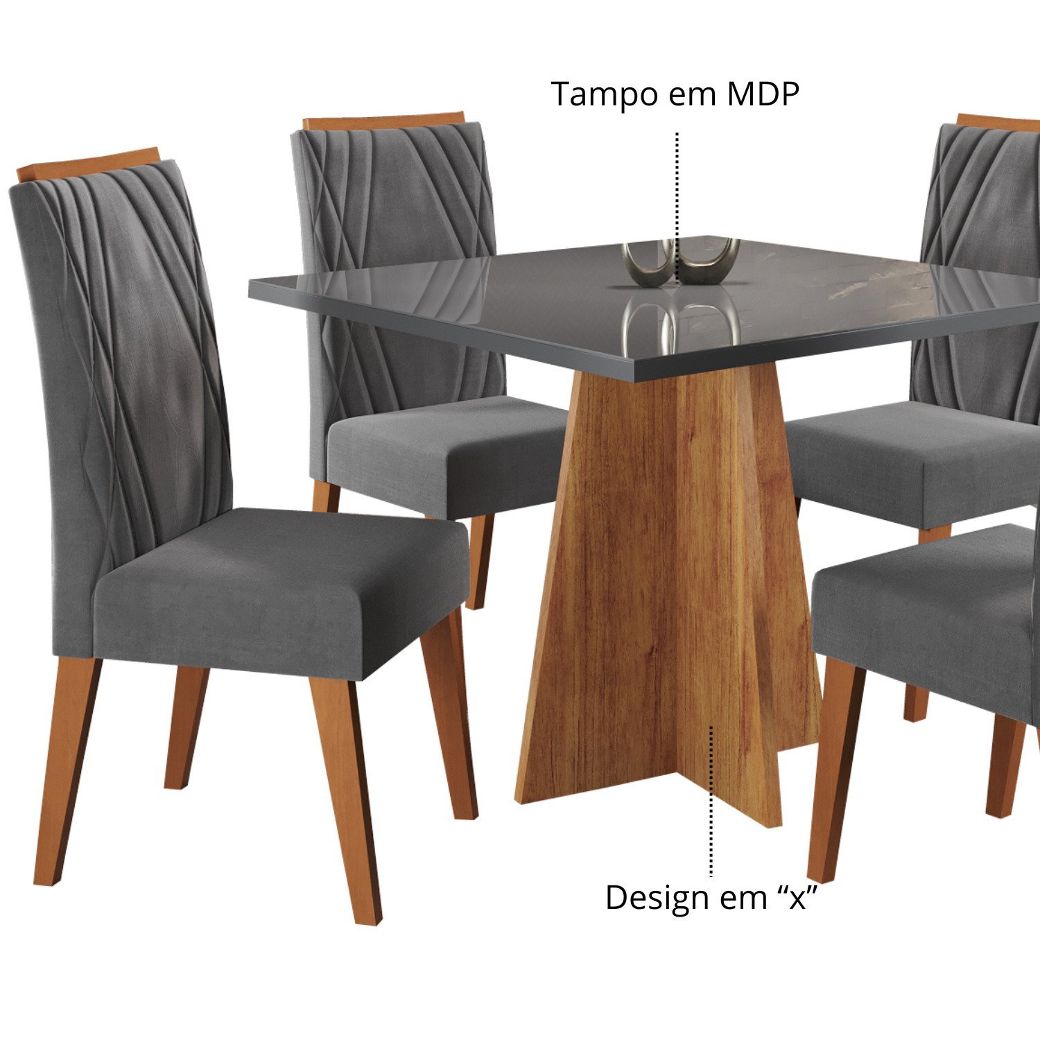 Mesa de Jantar Quadrada Columbia Tampo em Mdp sem Vidro 90x90 e 4 Cadeiras Vegas em Madeira Maciça - 7