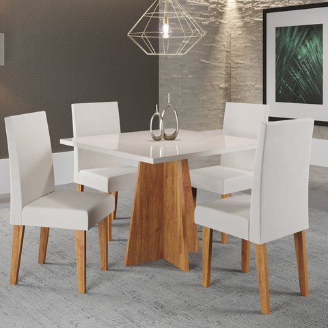 Mesa de Jantar Quadrada Columbia com Tampo em MDP 90x90 sem Vidro e 4 Cadeiras Venus em MDP/MDF Bege/Mel/Blonde/Marfim