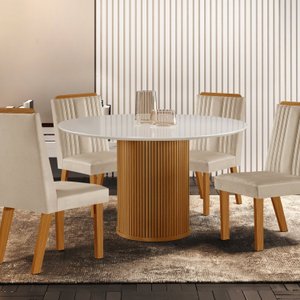 Conjunto Sala de Jantar Mesa Tampo de Vidro Dara 4 Cadeiras Florença