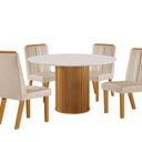 Ver imagem 3 de Conjunto Sala de Jantar Mesa Tampo de Vidro Dara 4 Cadeiras Florença Marrom/Castanho Cinamomo/Creme/Off White