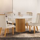 Ver imagem 1 de Conjunto Sala de Jantar Mesa Tampo de Vidro Dara 4 Cadeiras Florença Marrom/Castanho Cinamomo/Creme/Off White