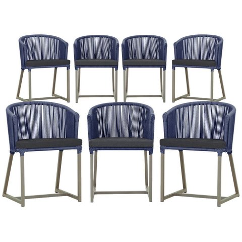 7 Cadeiras de Jantar Área Noronha em Alumínio com Pintura Fendi Corda Náutica Estofado 11 Trama Orig