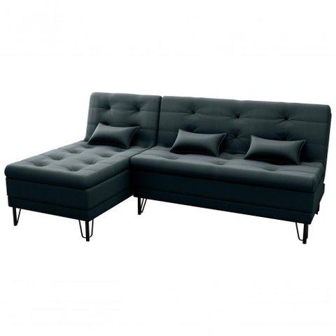 Sofá Cama com Chaise 3 Lugares 2,00 Mts Nice Matrix Preto
