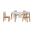 Ver imagem 2 de Conjunto Sala de Jantar Mesa Tampo Vidro/MDF com 4 Cadeiras Linho Marialice Cinamomo/Off White/Bege